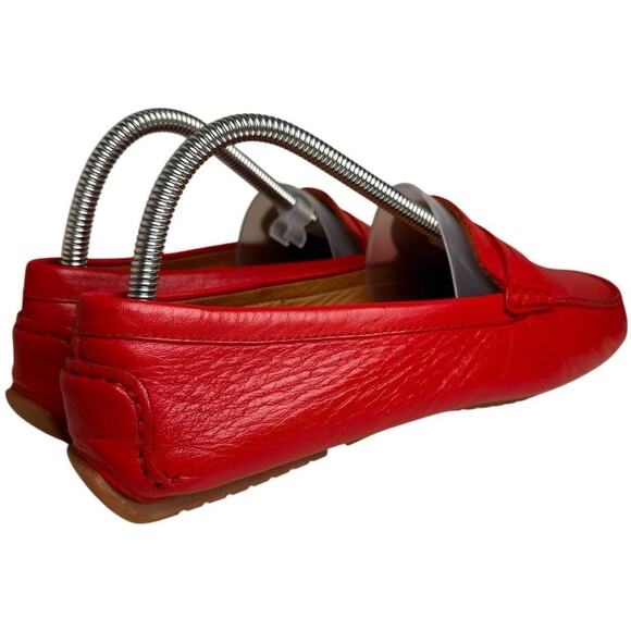 Flag Ltd Morgan Red Leather Square Toe Penny Loafer Driving Moc Women Sz 8 Prep - Picture 7 of 11